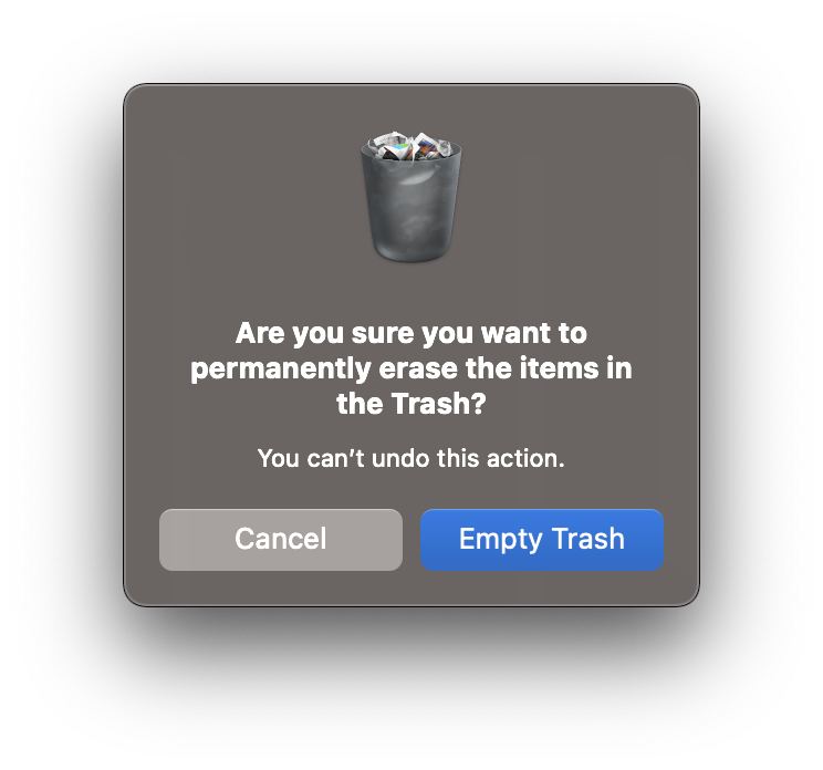 Are you sure you want to permanently erase the items in the Trash